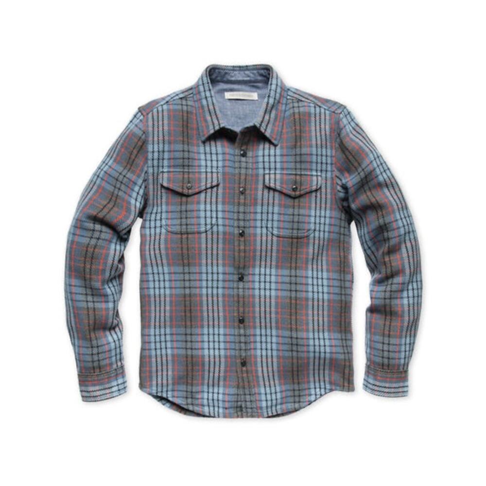 Outerknown Blanket Shirt Blue Grey Red Plaid Organic Cotton Flannel Men's Size L
